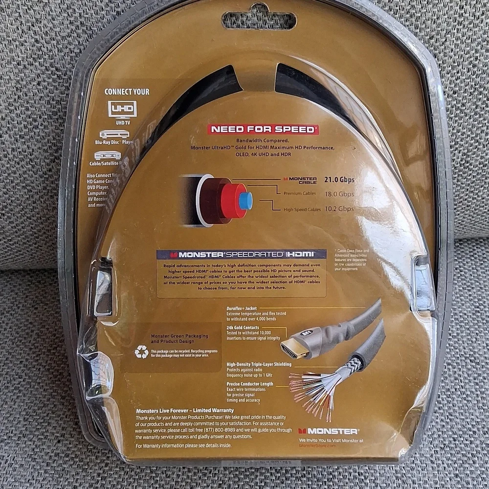 Monster Cable 4K HDR UltraHD Gold HDMI Cable 12'